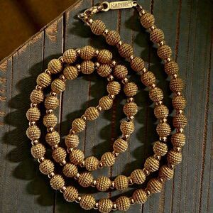 Vintage Signed Napier Gold Beaded Necklace Textured Gold Very Classy 22”